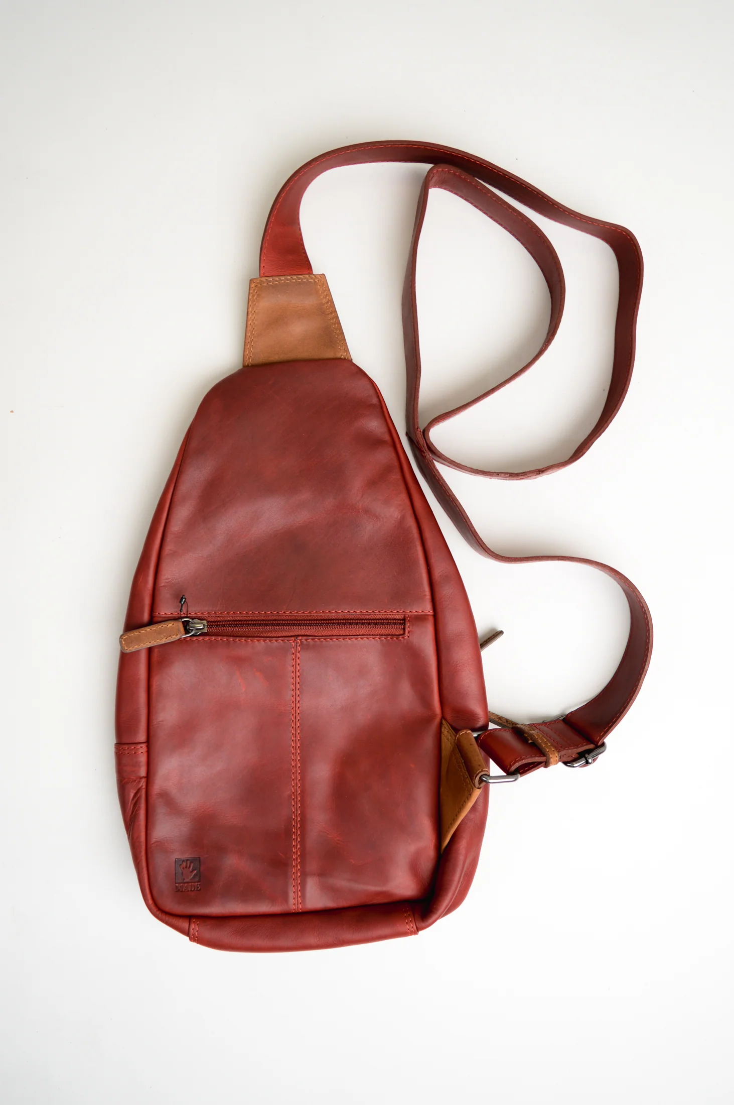 Adrian Klis 1854 Sling Bag, Red/Tan, Buffalo Leather - Image 2