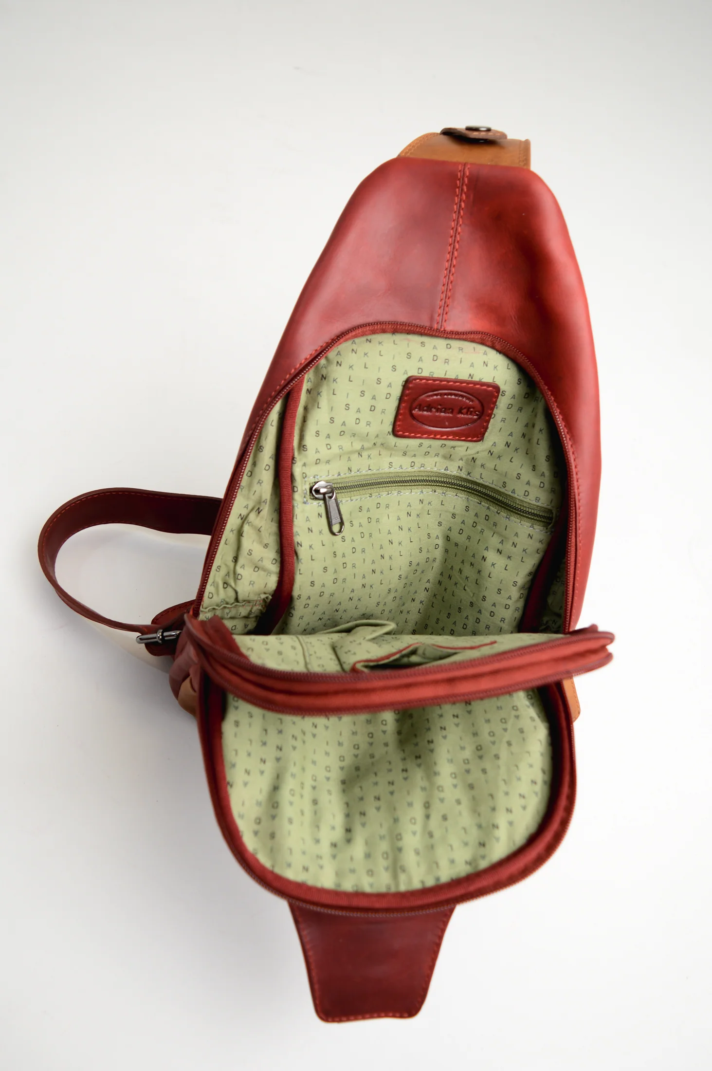 Adrian Klis 1854 Sling Bag, Red/Tan, Buffalo Leather - Image 4
