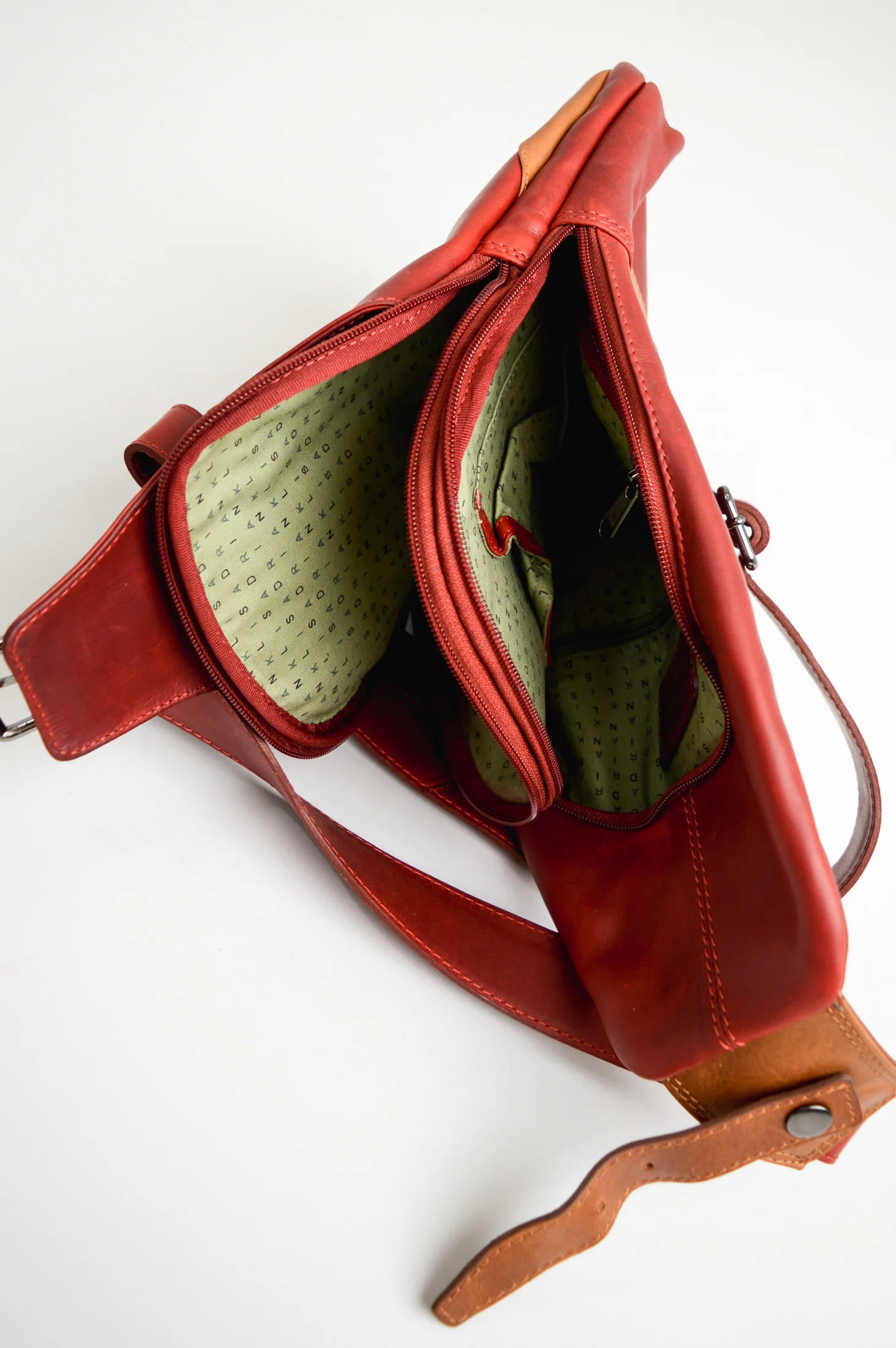 Adrian Klis 1854 Sling Bag, Red/Tan, Buffalo Leather - Image 5