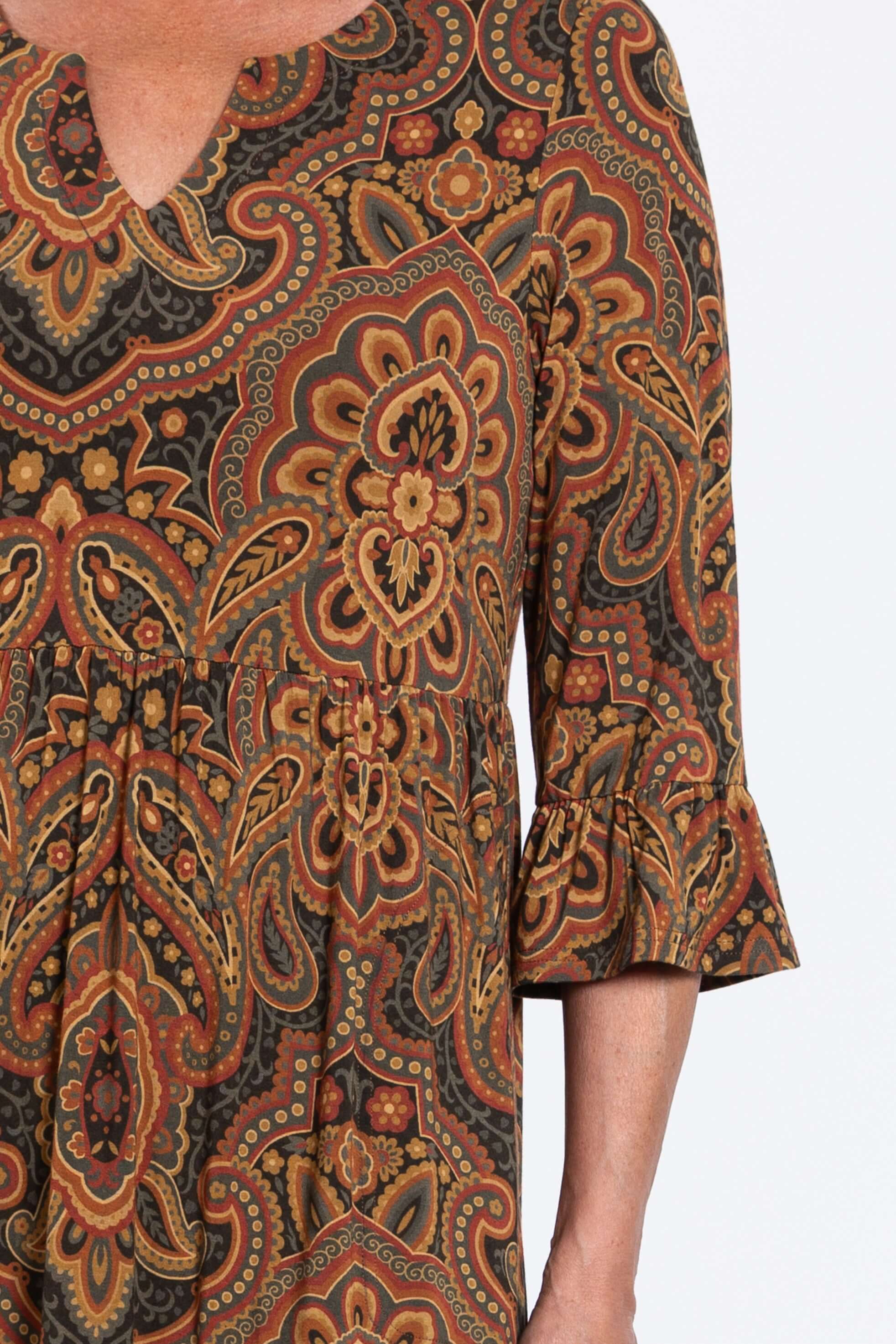 Bernadette Long Dress, Copper Paisley, French Terry - Image 3