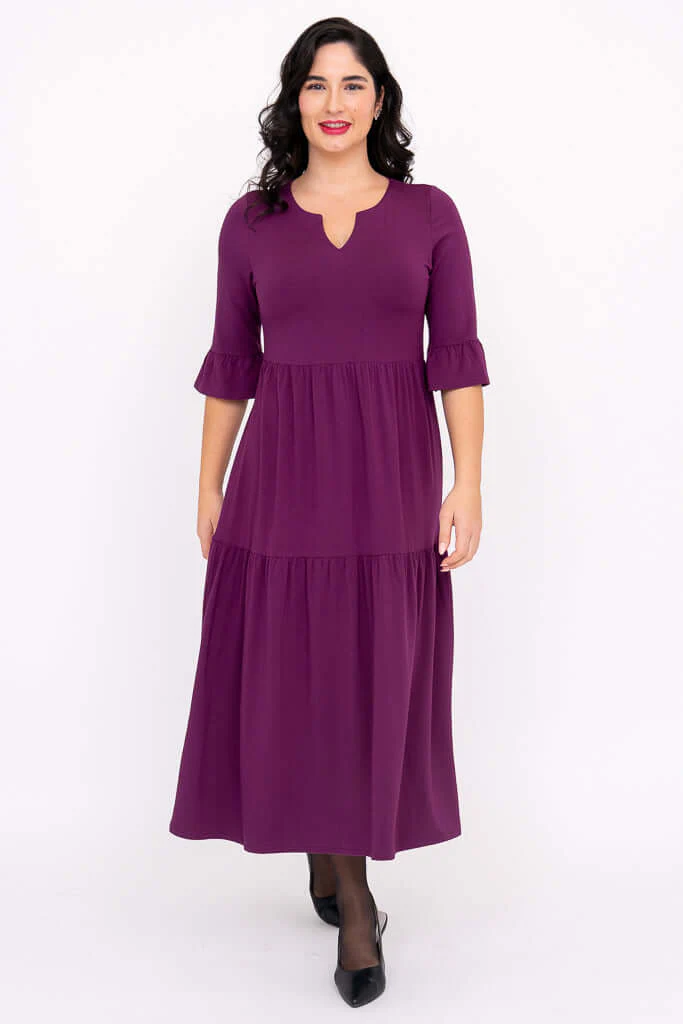Bernadette Long Dress, Magenta, French Terry - Image 2