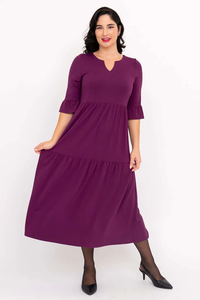 Bernadette Long Dress, Magenta, French Terry - Image 4