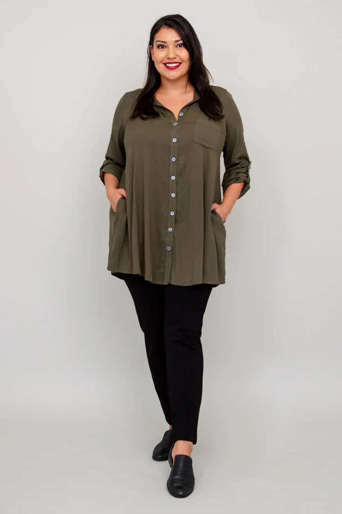 Celine Blouse, Khaki, Linen Bamboo - Image 3