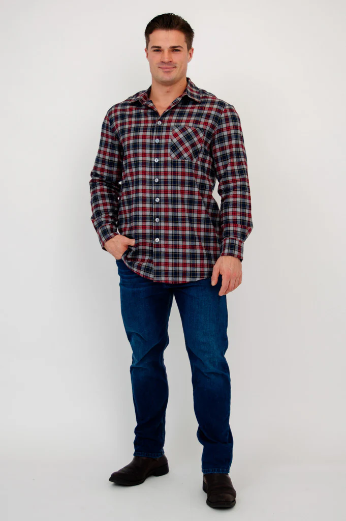 Cory Men's Shirt, Burgundy Plaid, Cotton - Image 2
