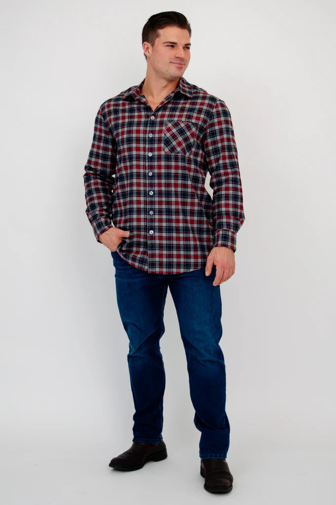 Cory Men's Shirt, Burgundy Plaid, Cotton - Image 3