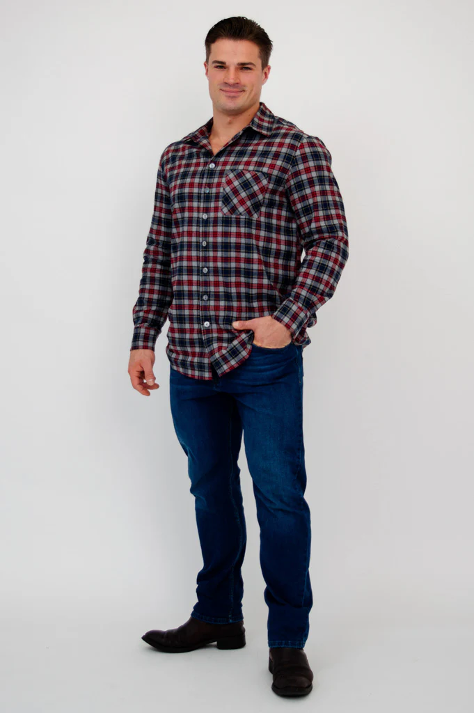 Cory Men's Shirt, Burgundy Plaid, Cotton - Image 4