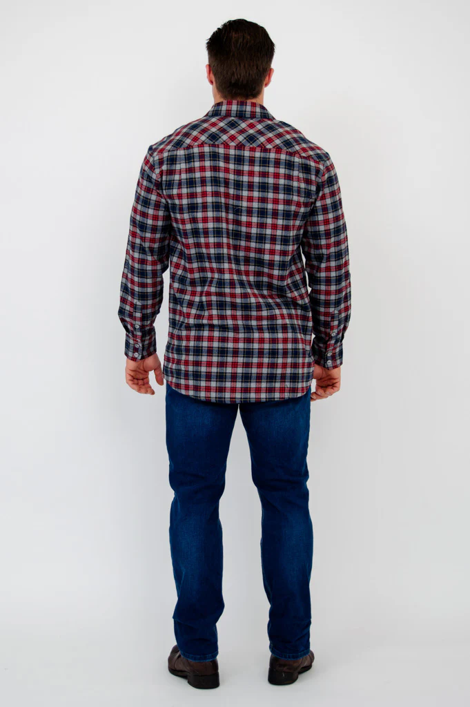 Cory Men's Shirt, Burgundy Plaid, Cotton - Image 5