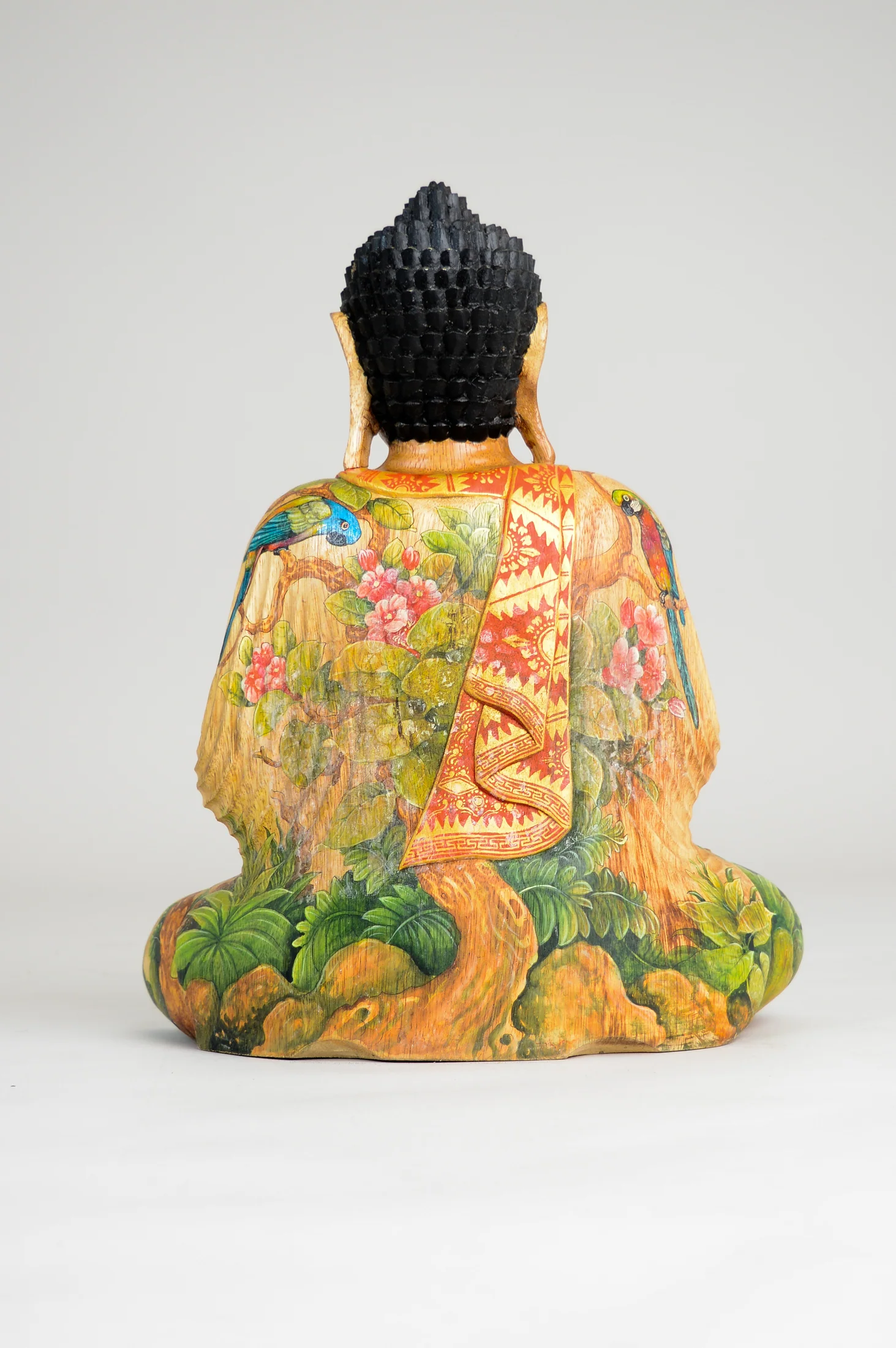 Hand Carved, Hand Painted Wooden Meditating Buddha (40cm) - Image 3