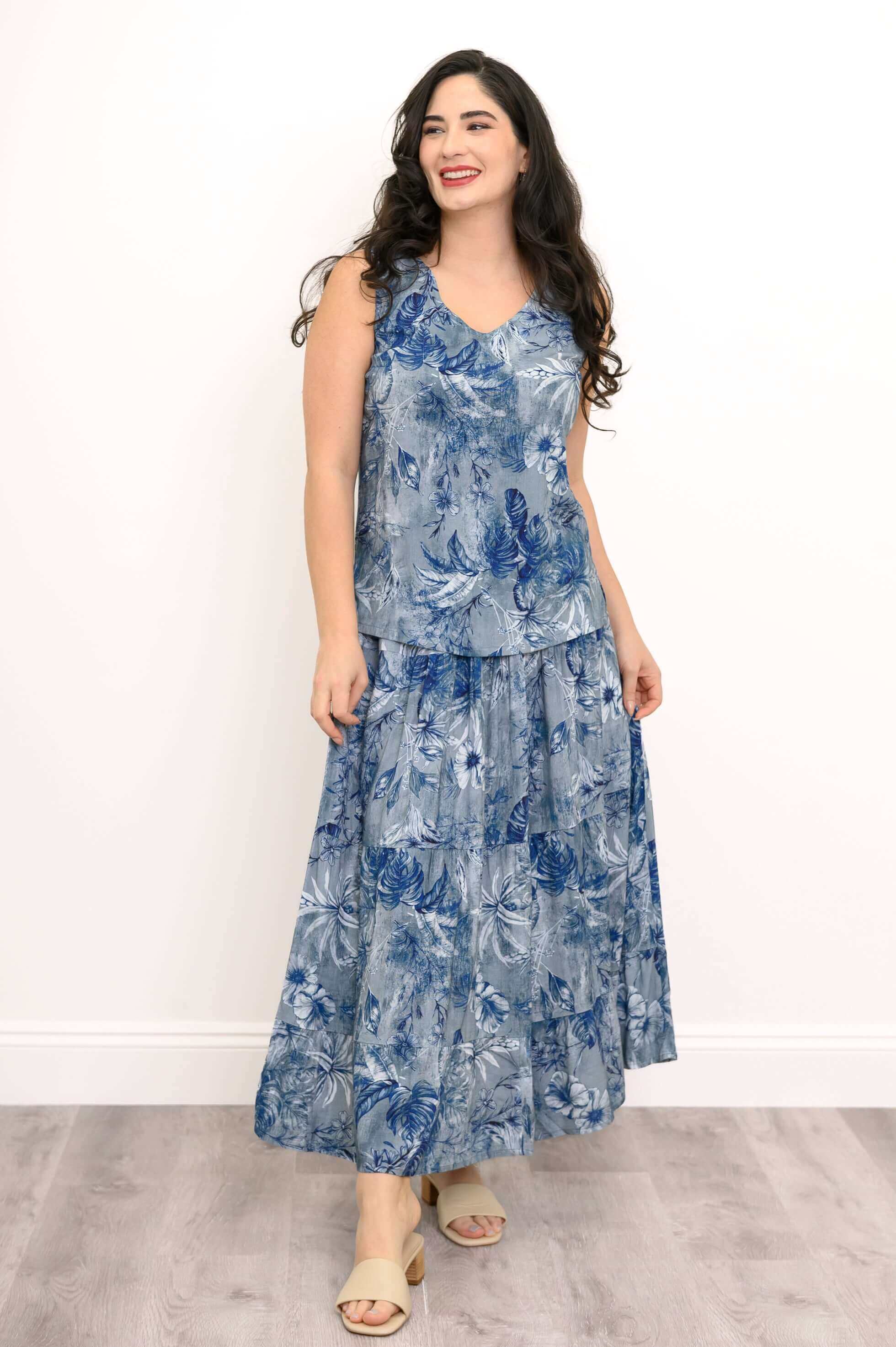 Hannah Tank, Indigo Escape, Linen Bamboo - Image 2