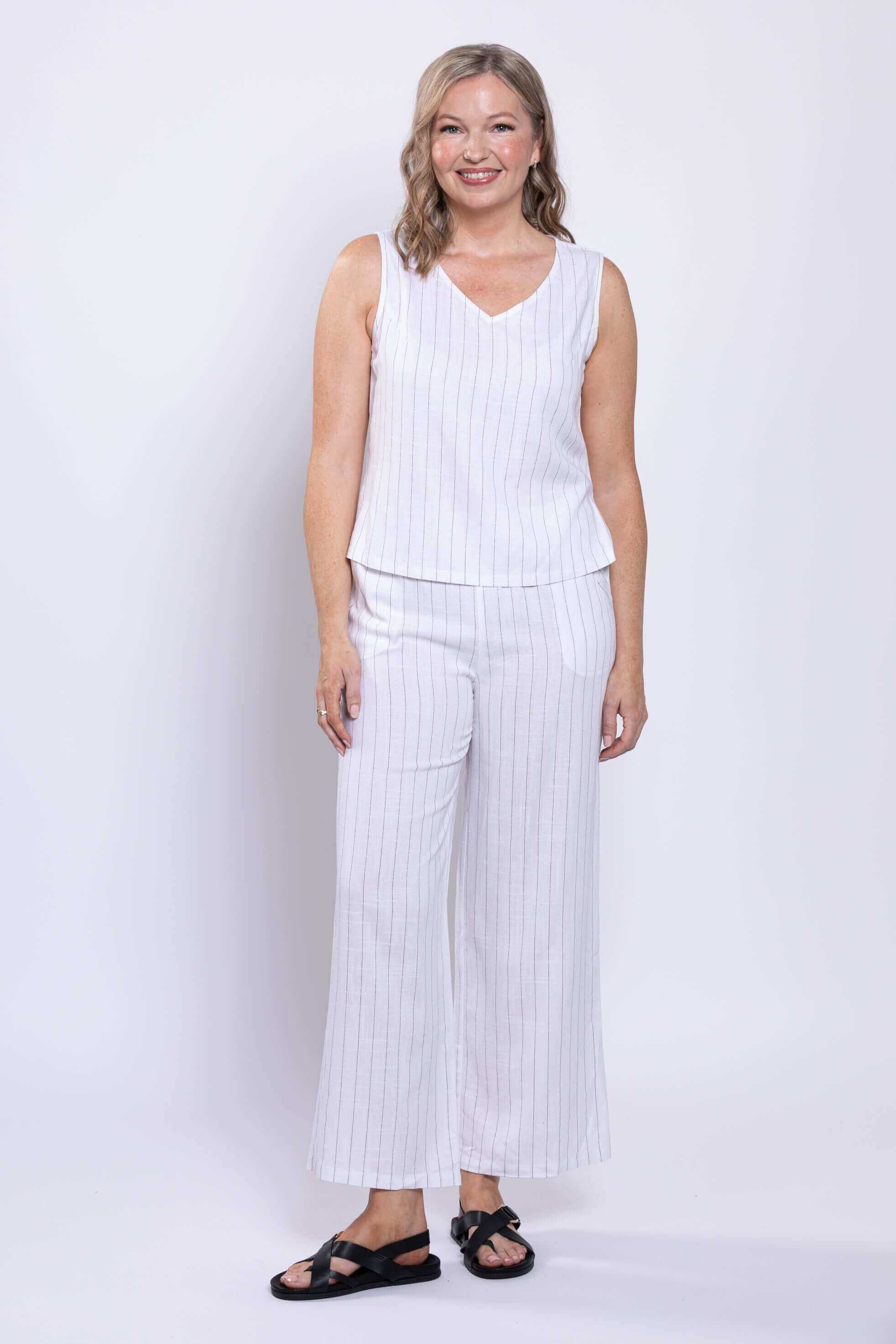 Havana Tank, White Stripe, Linen Bamboo - Image 3