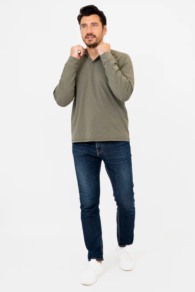 Henley Men's Shirt, Yarn Dye Khaki, Bamboo - Image 4
