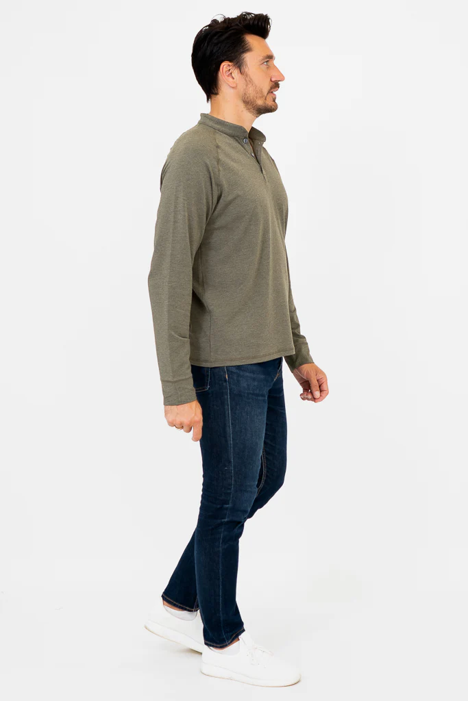 Henley Men's Shirt, Yarn Dye Khaki, Bamboo - Image 6