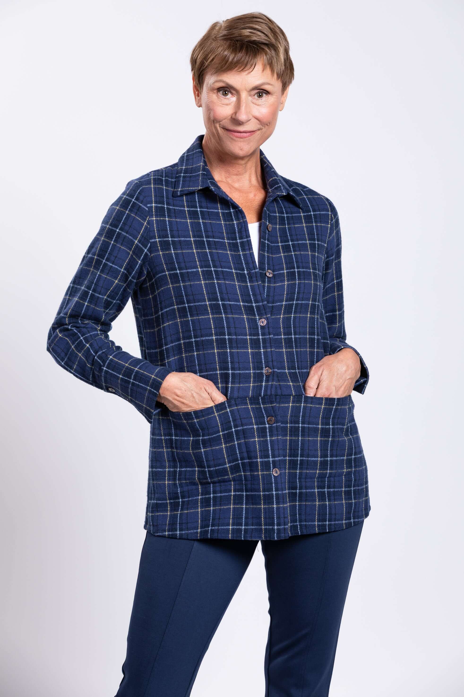 Iris Jacket, Indigo Plaid, Cotton - Image 3