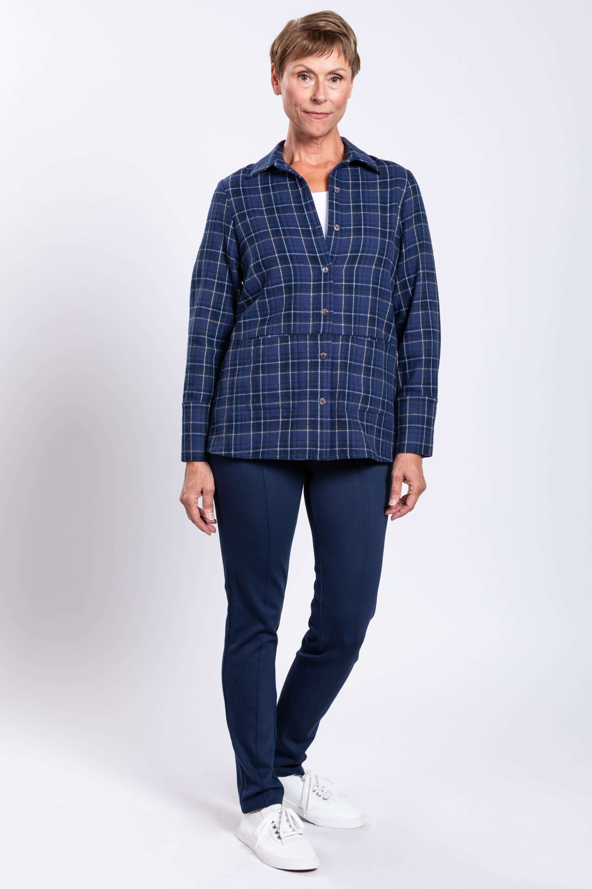 Iris Jacket, Indigo Plaid, Cotton - Image 6