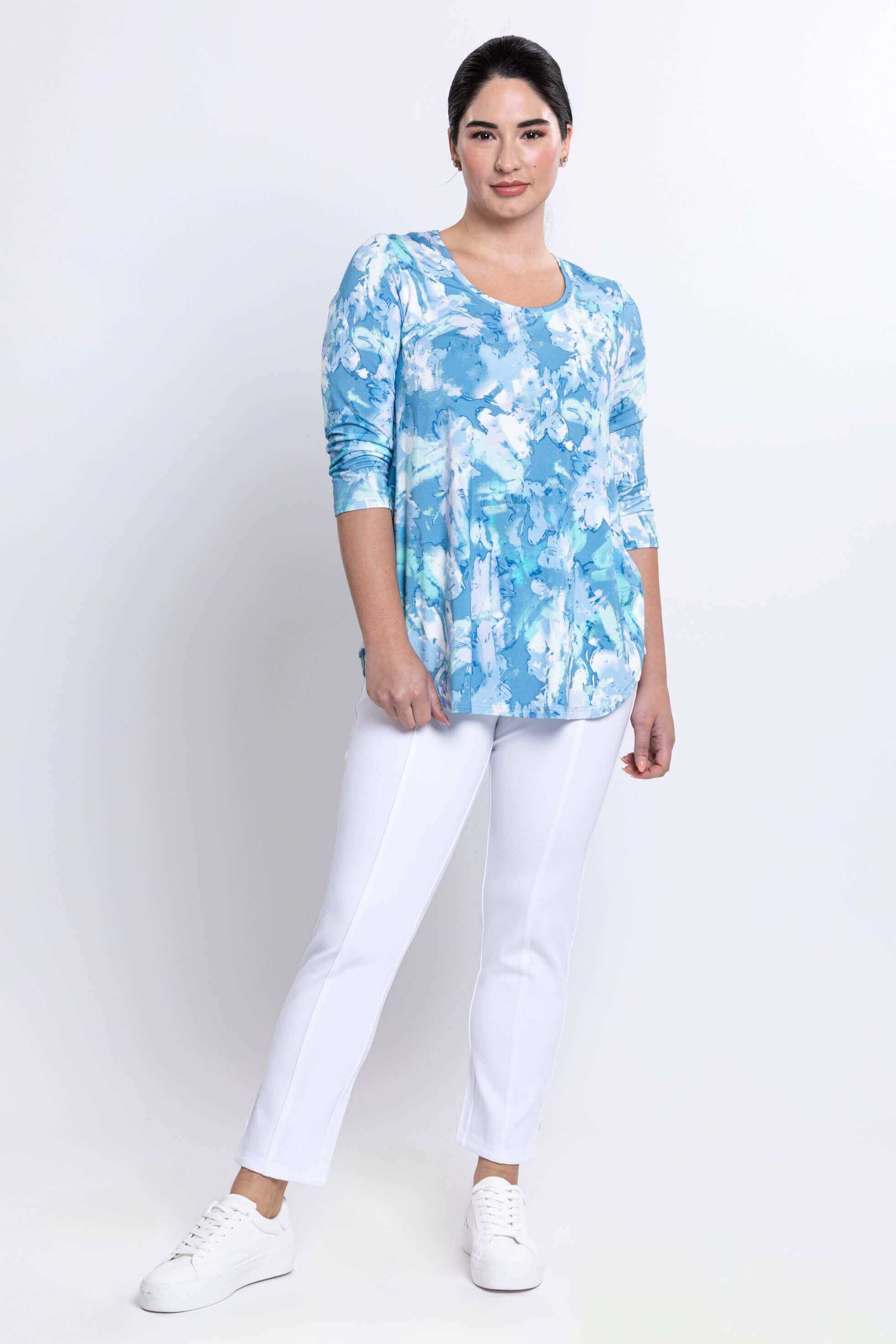 Jazz 3/4 Top, Denim Clouds, Bamboo - Image 3
