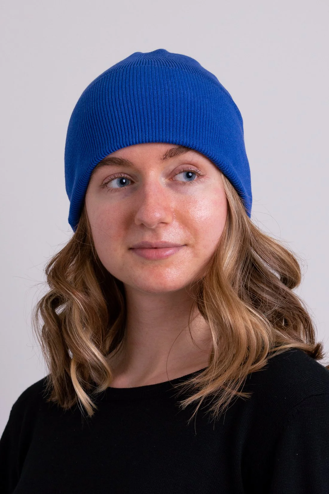 Knit Beanie, Cobalt, Bamboo Cotton - Image 3