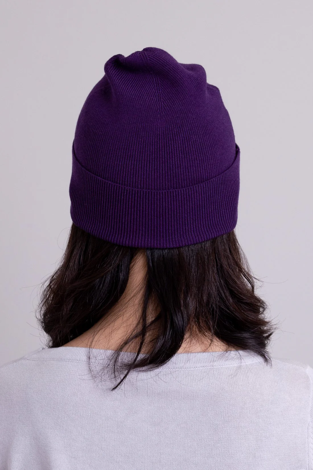 Knit Beanie, Purple, Bamboo Cotton - Image 4