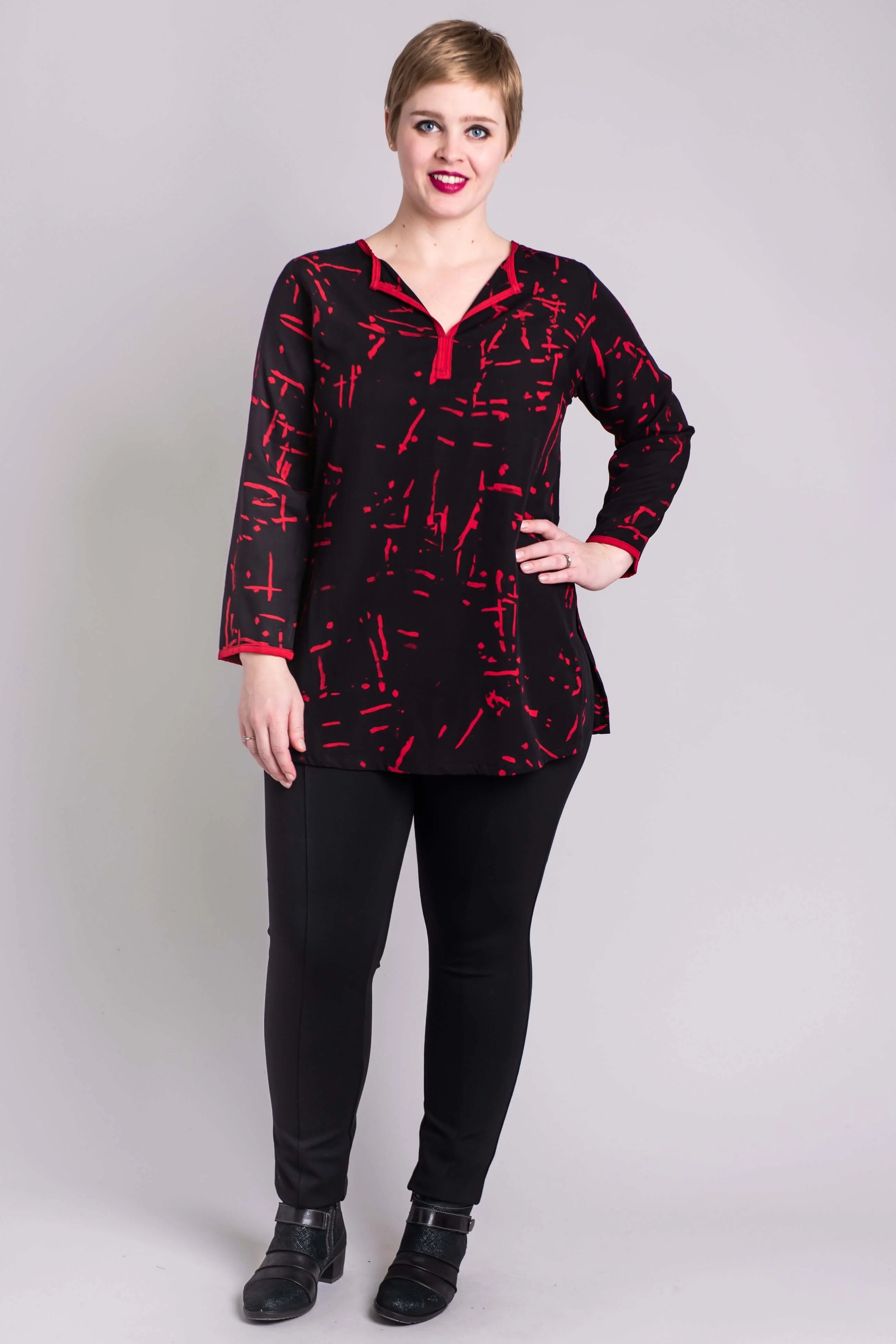 Kurta Top, Red Cubes - Image 3