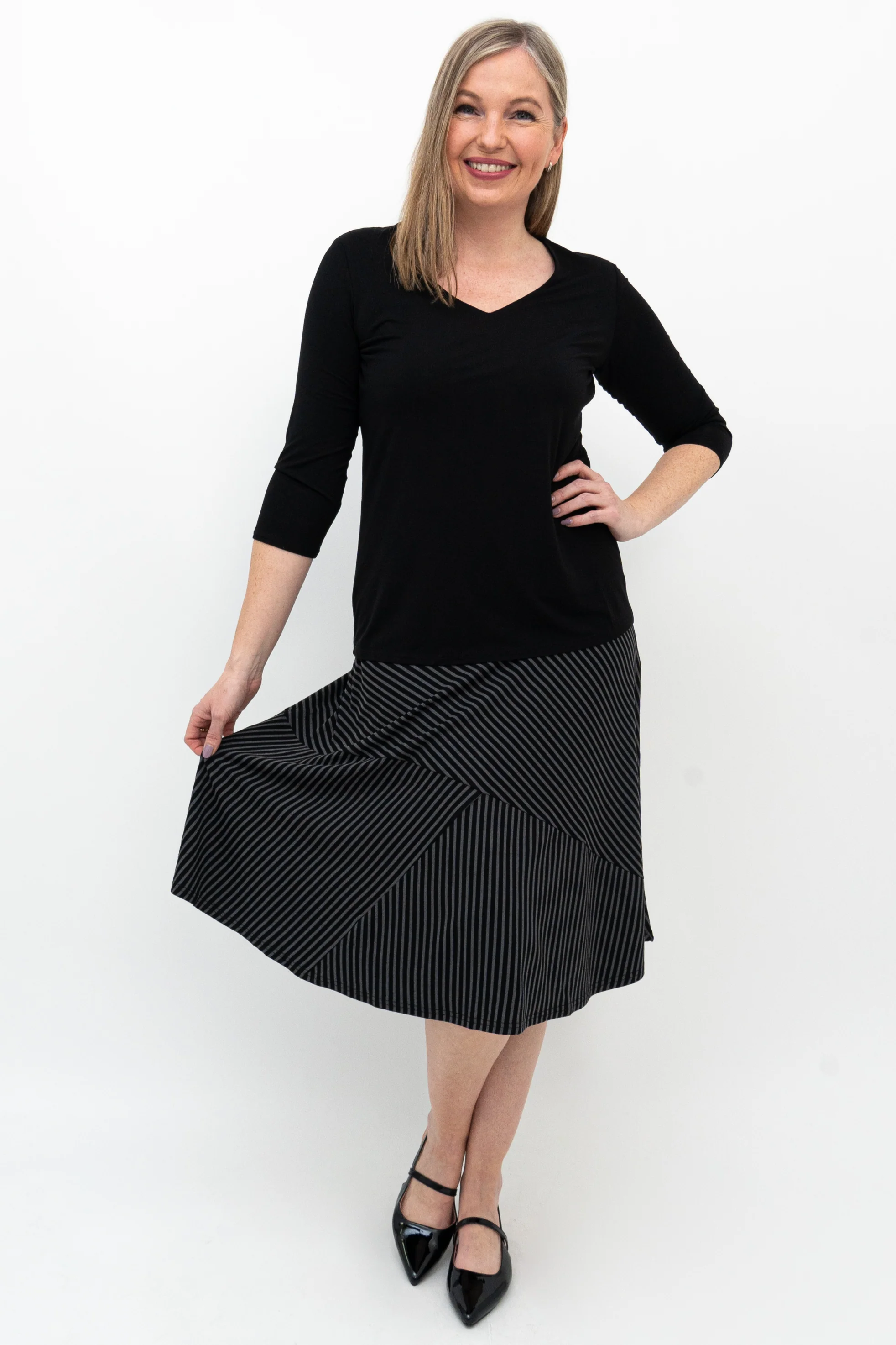 Lillian Skirt, Blk/Grey Stripe, Bamboo - Image 4