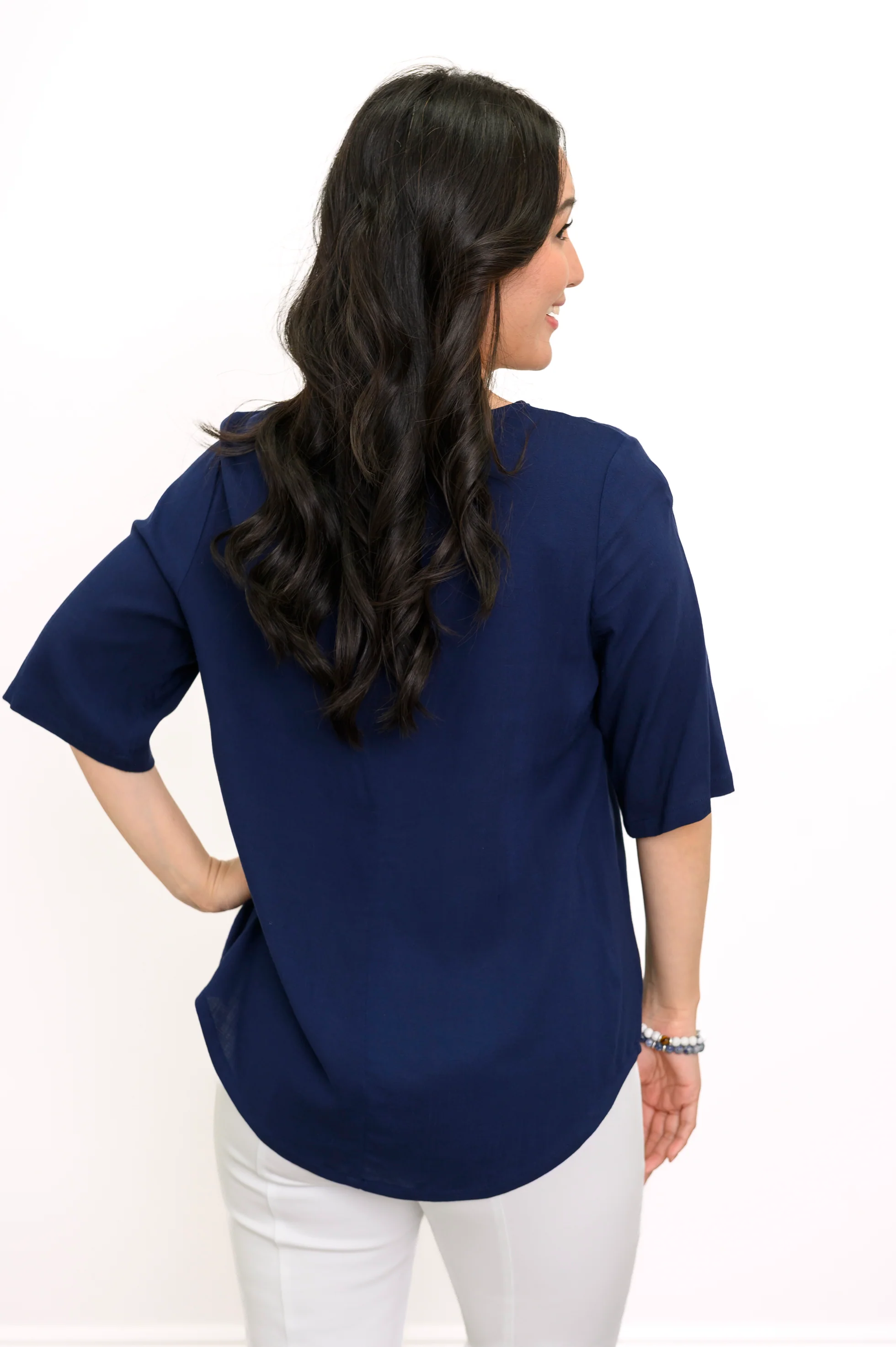 Liza Top, Indigo, Linen Bamboo - Image 5
