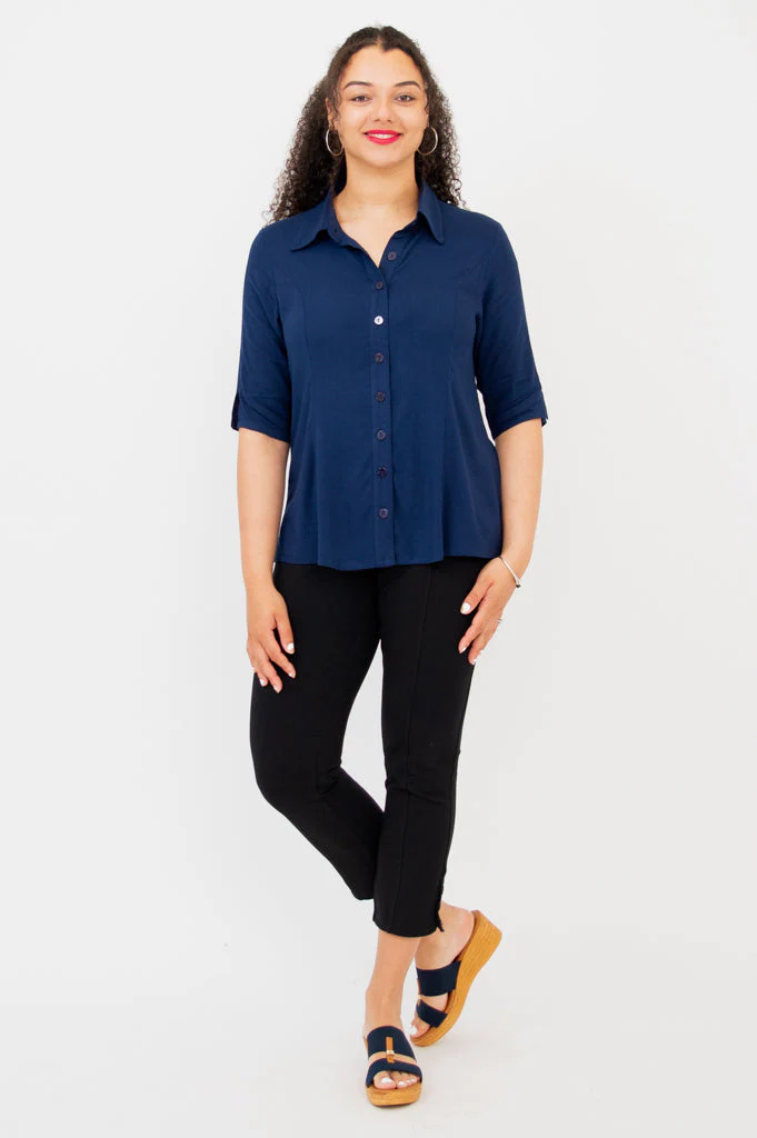 Lorine Blouse, Indigo, Linen Bamboo - Image 3
