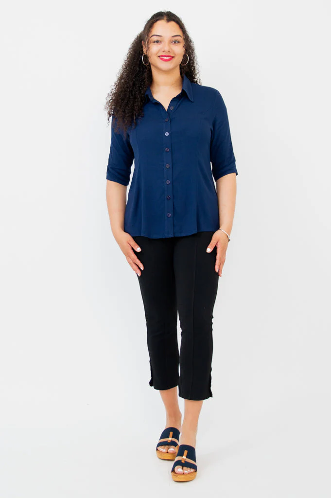 Lorine Blouse, Indigo, Linen Bamboo - Image 4