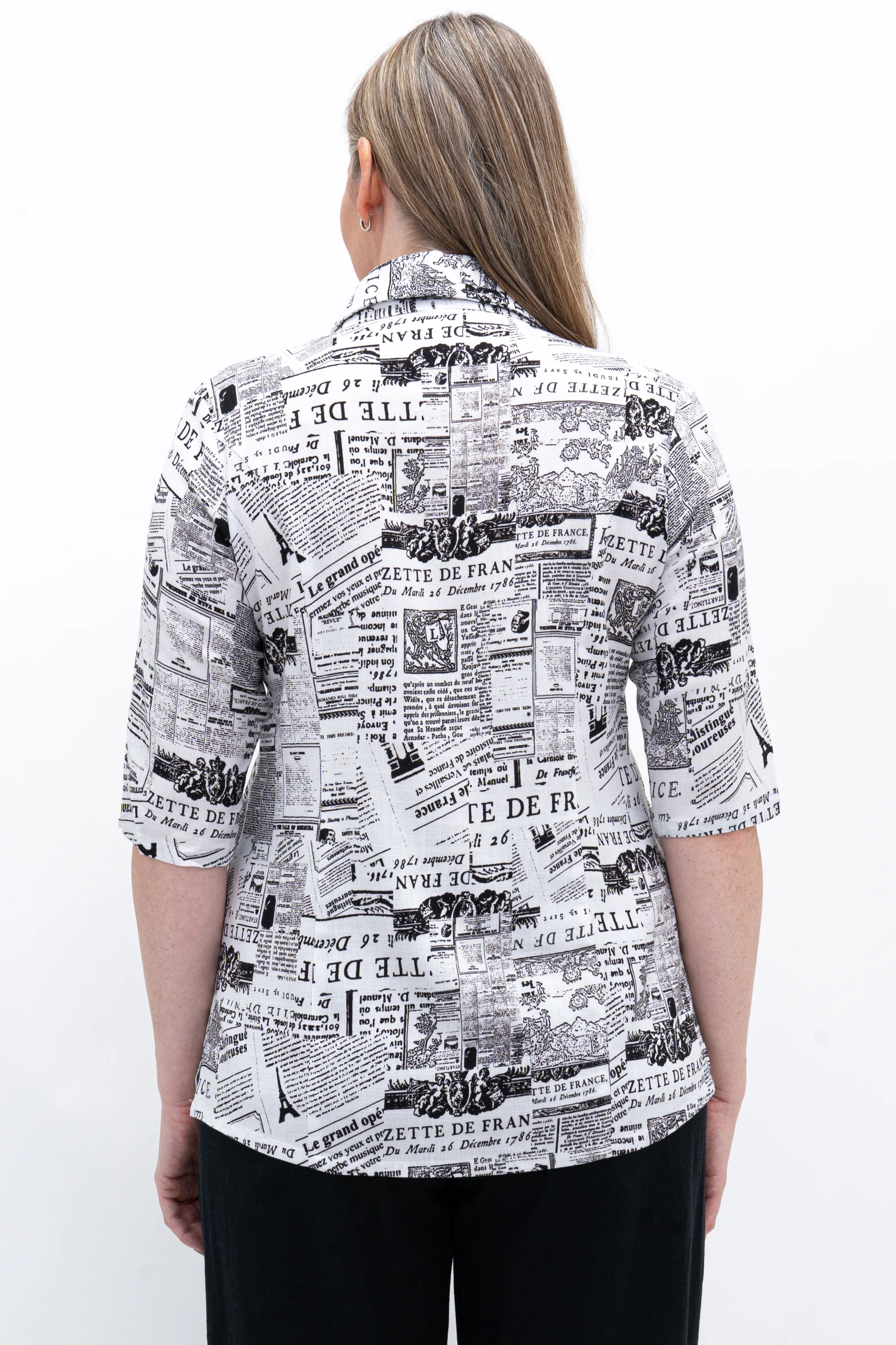 Lorine Blouse, French News, Linen Bamboo - Image 4
