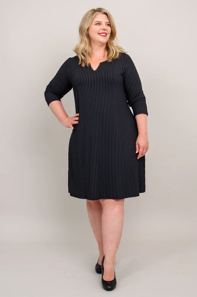 Maggie 3/4 Sleeve Dress, Blk/Grey Stripe, Bamboo - Final Sale - Image 10