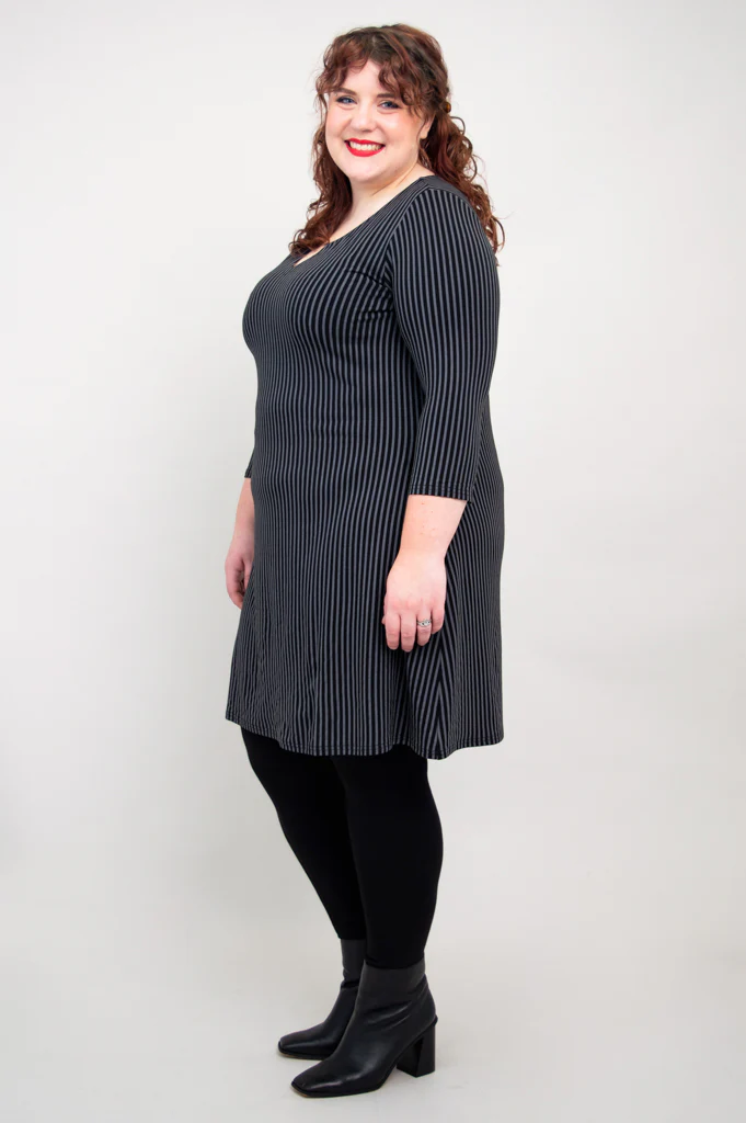 Maggie 3/4 Sleeve Dress, Blk/Grey Stripe, Bamboo - Final Sale - Image 11