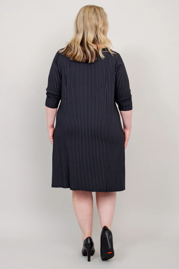 Maggie 3/4 Sleeve Dress, Blk/Grey Stripe, Bamboo - Final Sale - Image 12