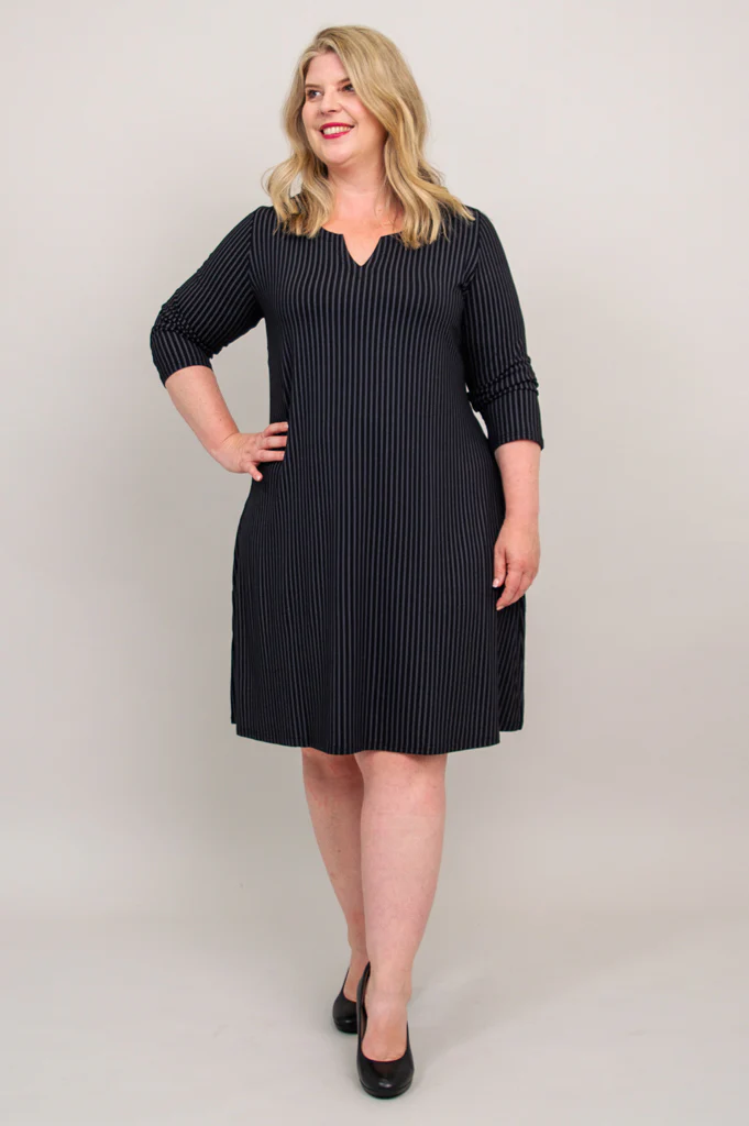 Maggie 3/4 Sleeve Dress, Blk/Grey Stripe, Bamboo - Final Sale - Image 5