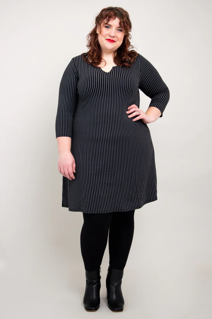 Maggie 3/4 Sleeve Dress, Blk/Grey Stripe, Bamboo - Final Sale - Image 6