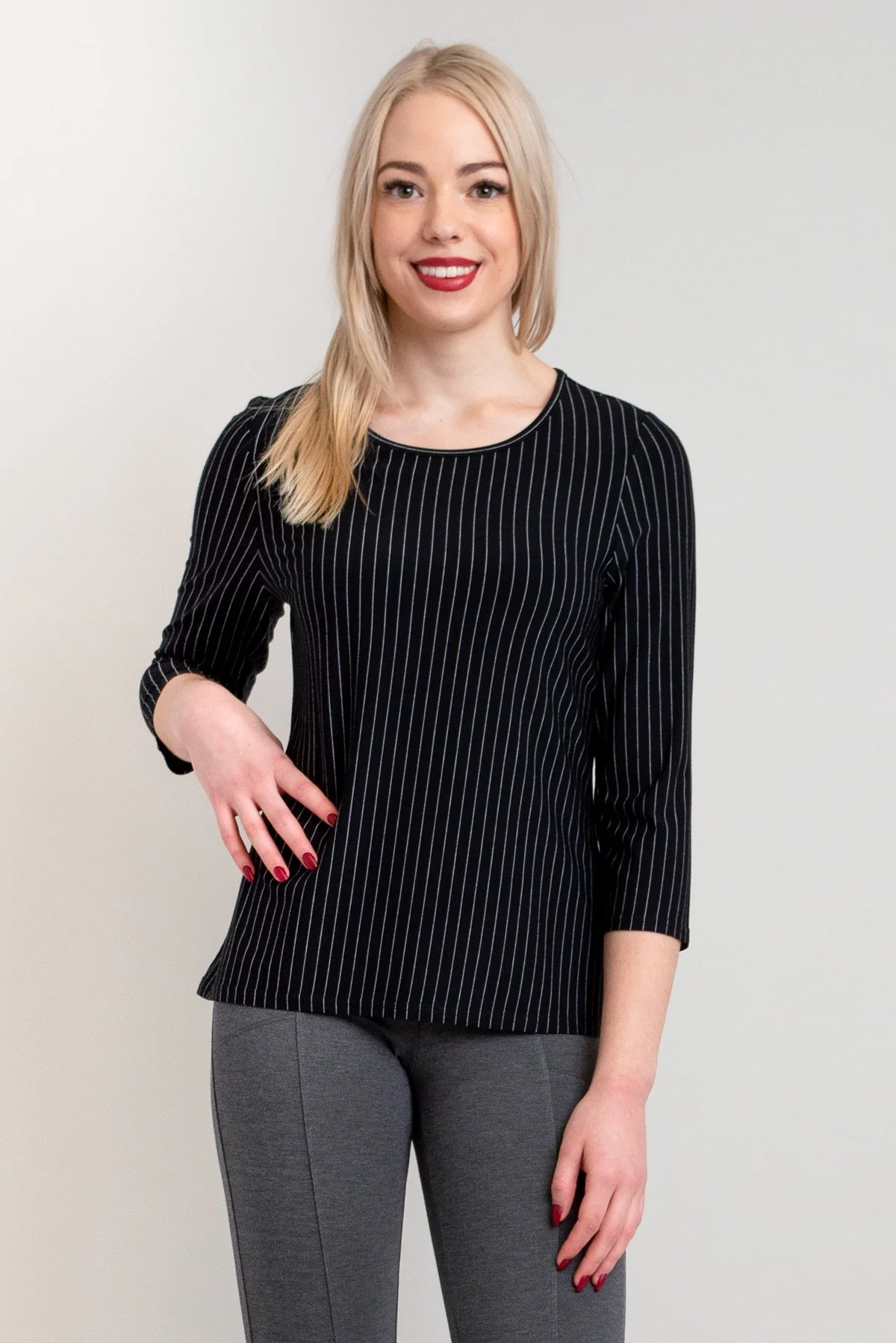 Margorie Top, BW Pin Stripe, Bamboo - Final Sale - Image 2