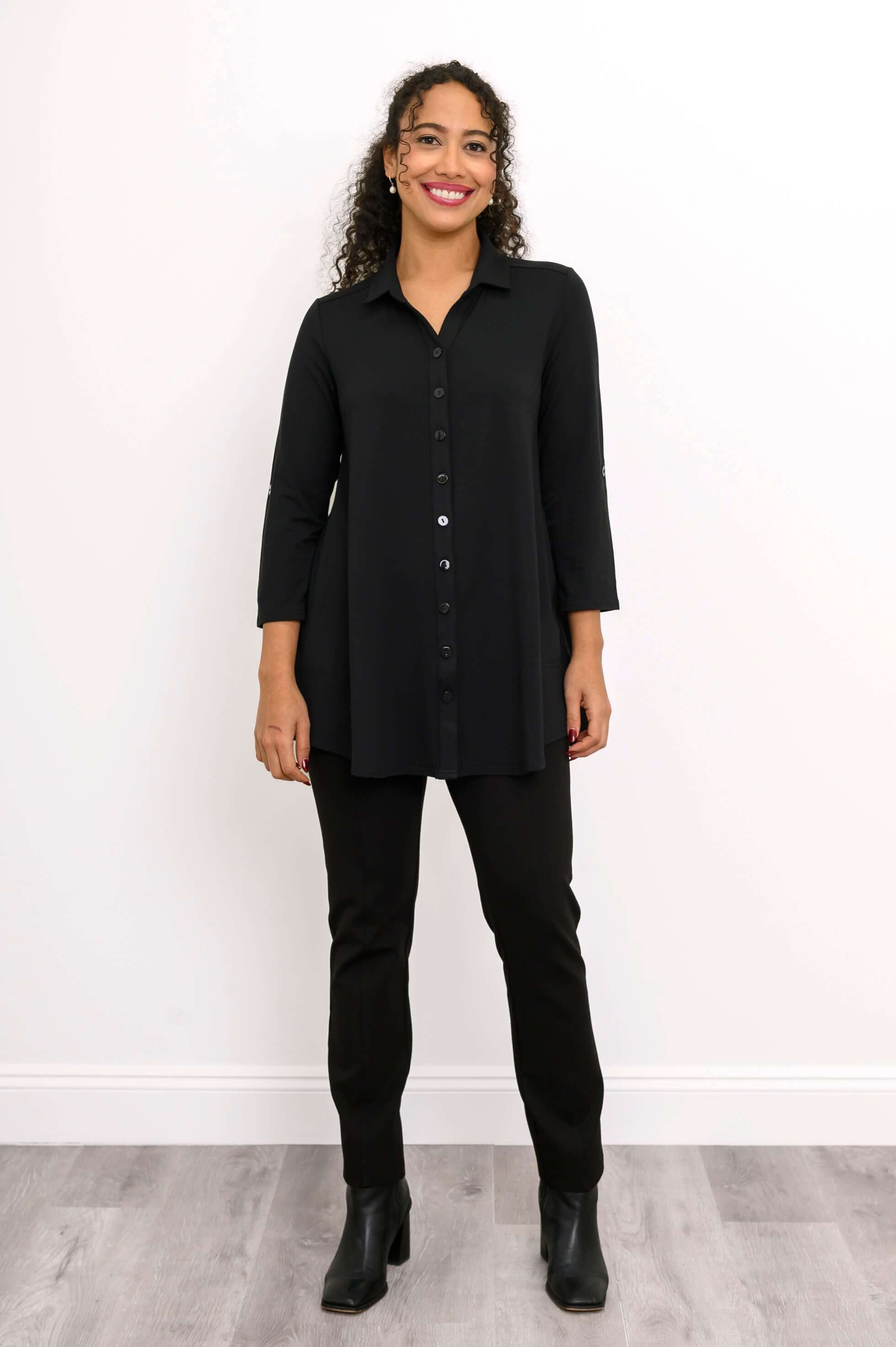 Michele Blouse, Black, French Terry - Image 2