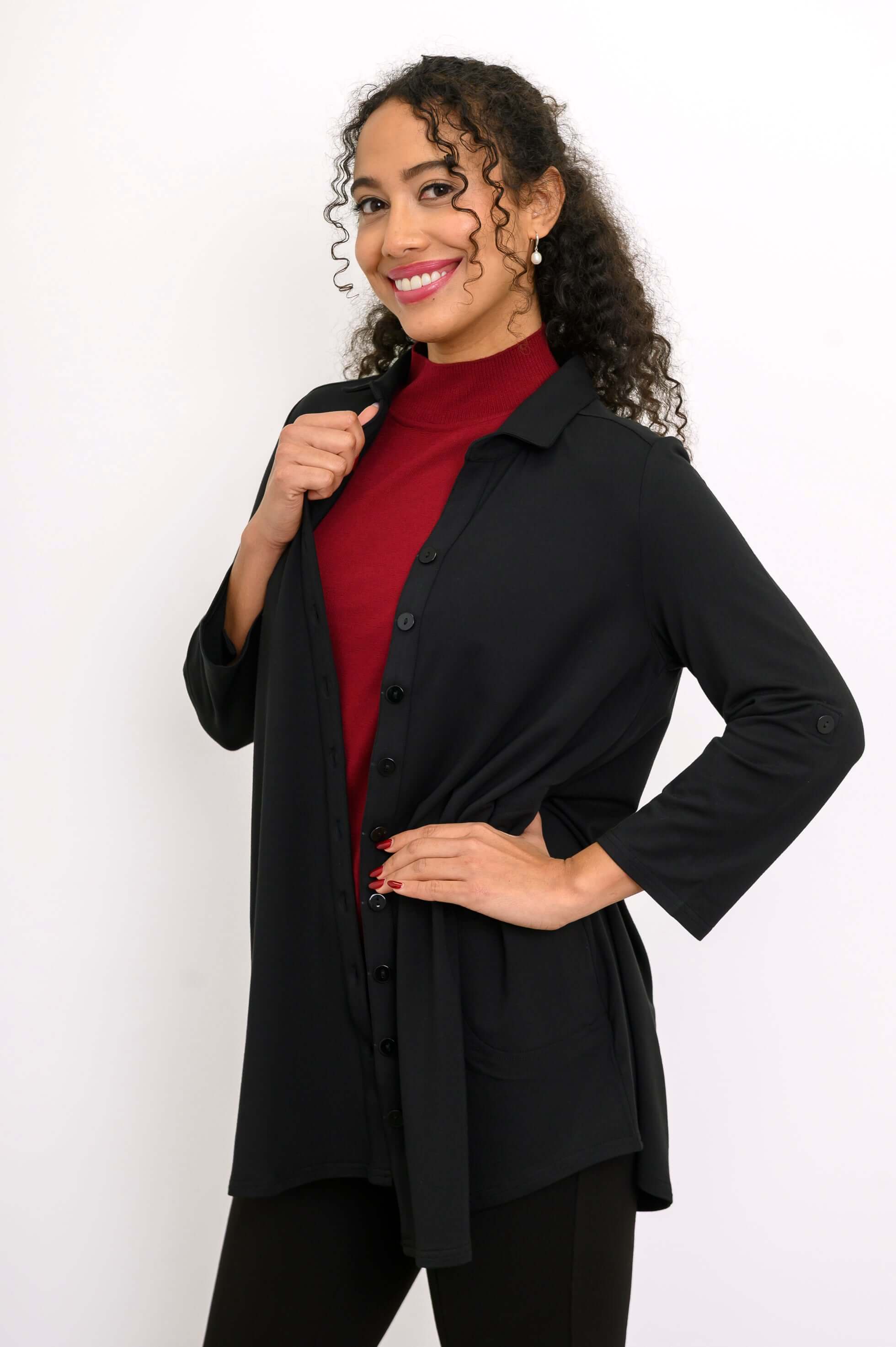 Michele Blouse, Black, French Terry - Image 3