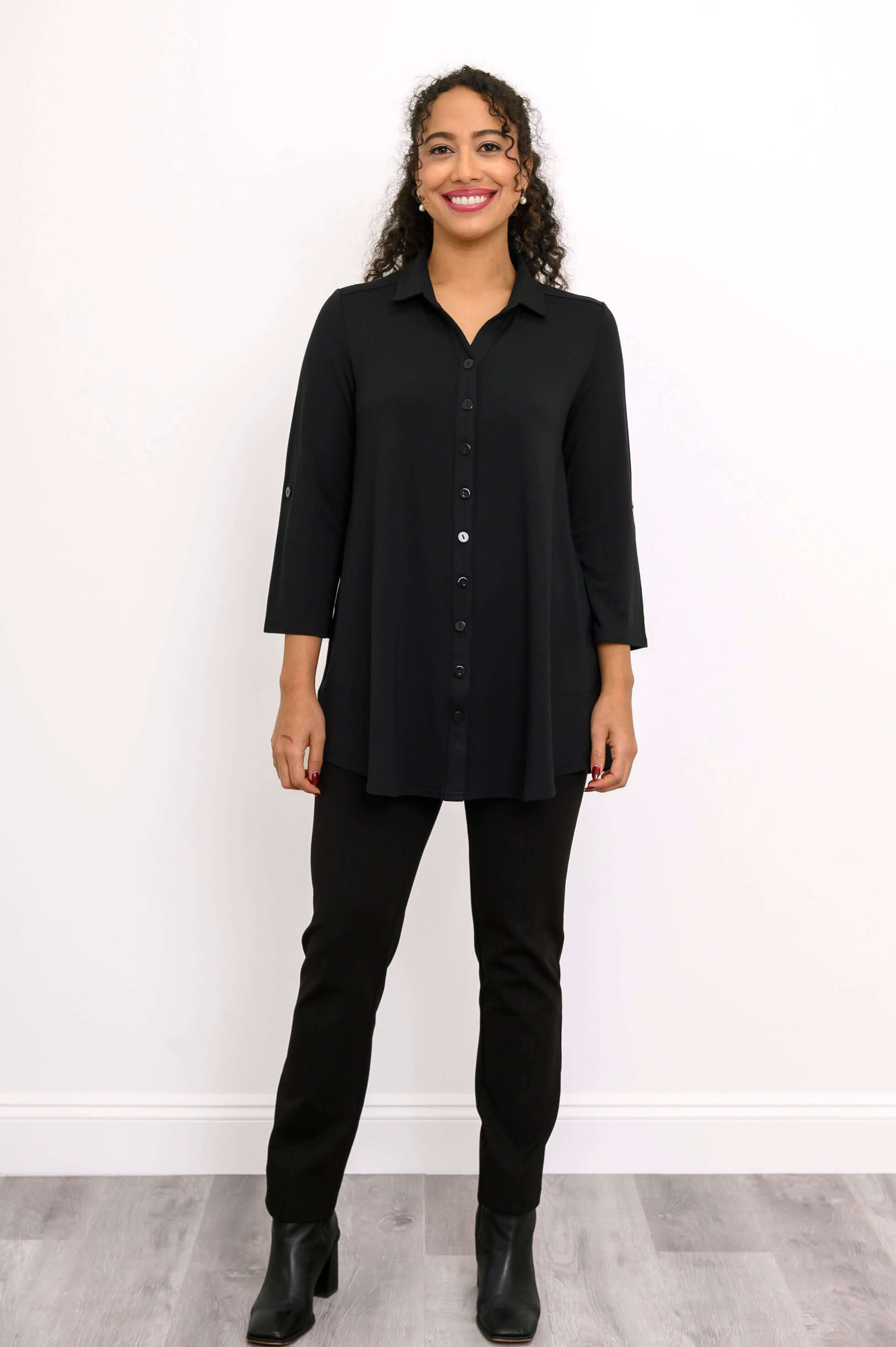 Michele Blouse, Black, French Terry - Image 4