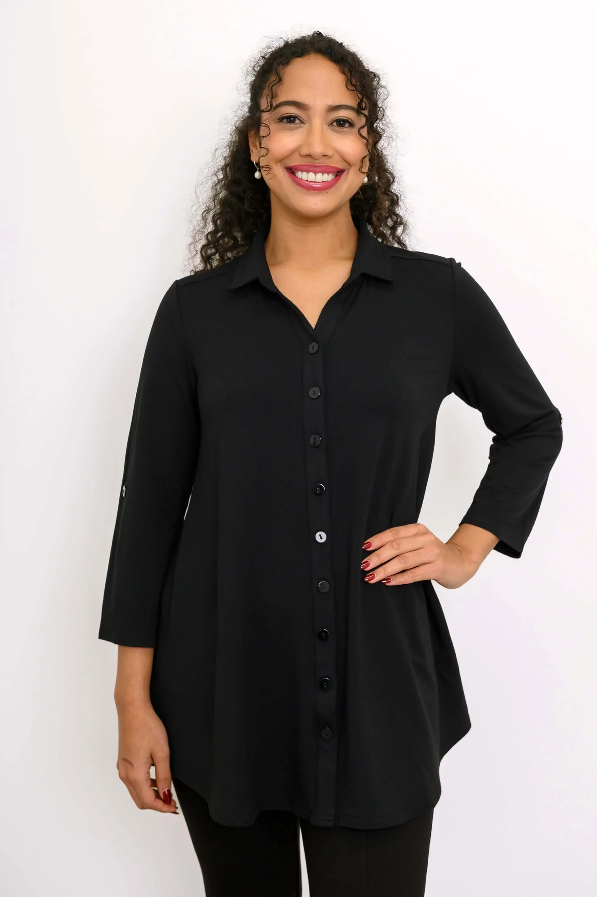 Michele Blouse, Black, French Terry - Image 5