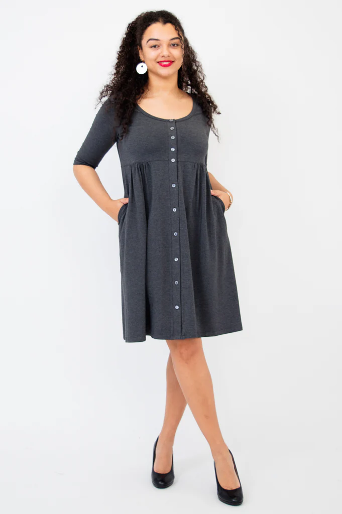 Nelly 3/4 Sleeve Dress, Graphite, Bamboo - Final Sale - Image 3