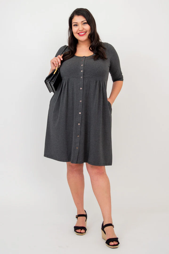 Nelly 3/4 Sleeve Dress, Graphite, Bamboo - Final Sale - Image 4