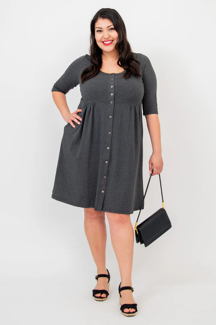 Nelly 3/4 Sleeve Dress, Graphite, Bamboo - Final Sale - Image 5