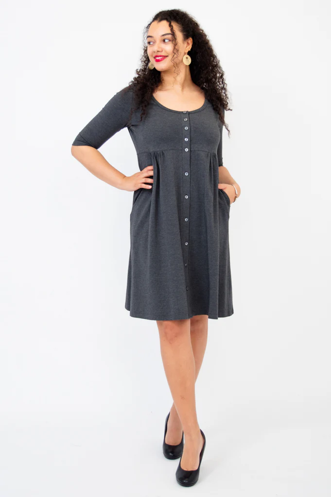 Nelly 3/4 Sleeve Dress, Graphite, Bamboo - Final Sale - Image 7