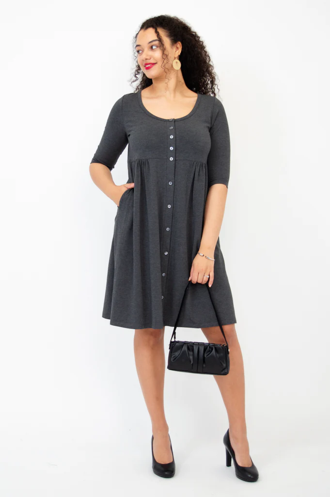 Nelly 3/4 Sleeve Dress, Graphite, Bamboo - Final Sale - Image 8