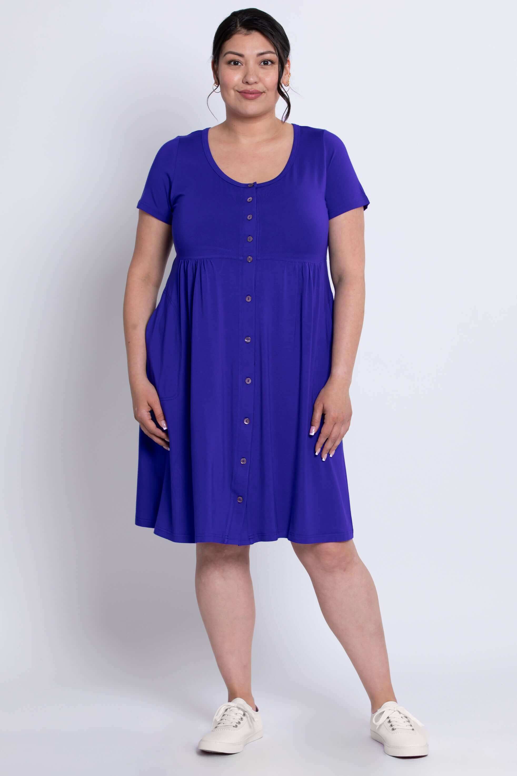 Nelly Short Sleeve Dress, Violet, Bamboo - Image 4