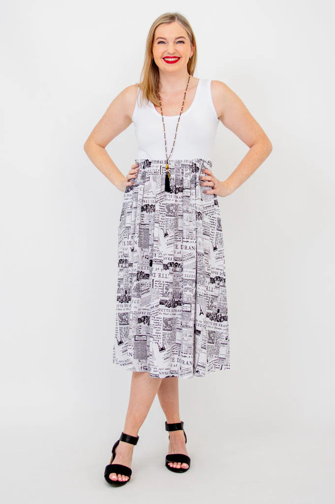 White Paloma Dress, French News, Linen Bamboo- Final Sale