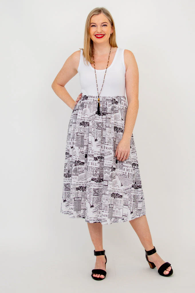 White Paloma Dress, French News, Linen Bamboo- Final Sale - Image 3