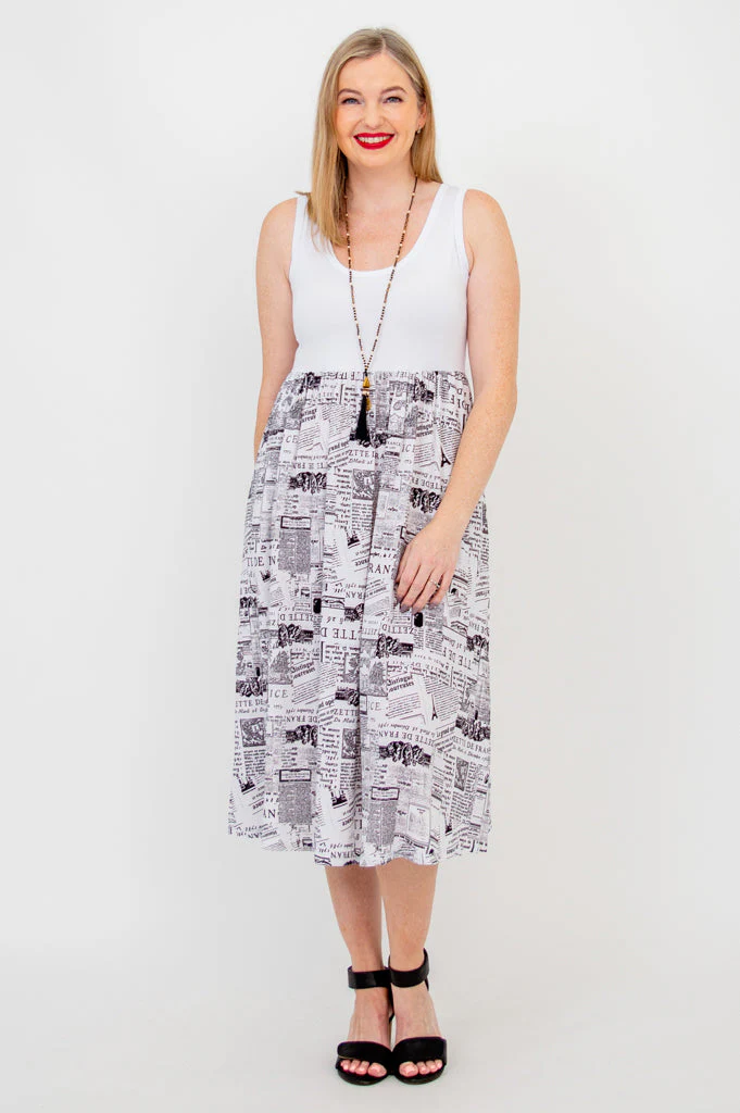 White Paloma Dress, French News, Linen Bamboo- Final Sale - Image 4