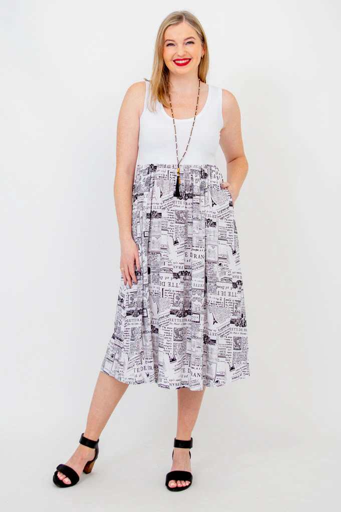 White Paloma Dress, French News, Linen Bamboo- Final Sale - Image 5