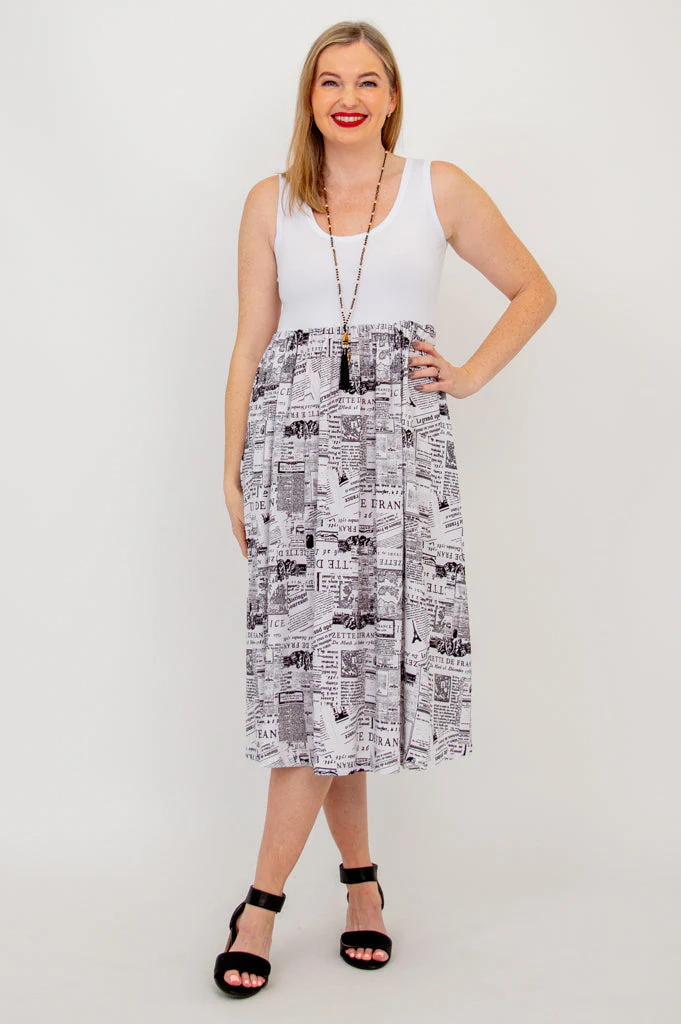 White Paloma Dress, French News, Linen Bamboo- Final Sale - Image 6