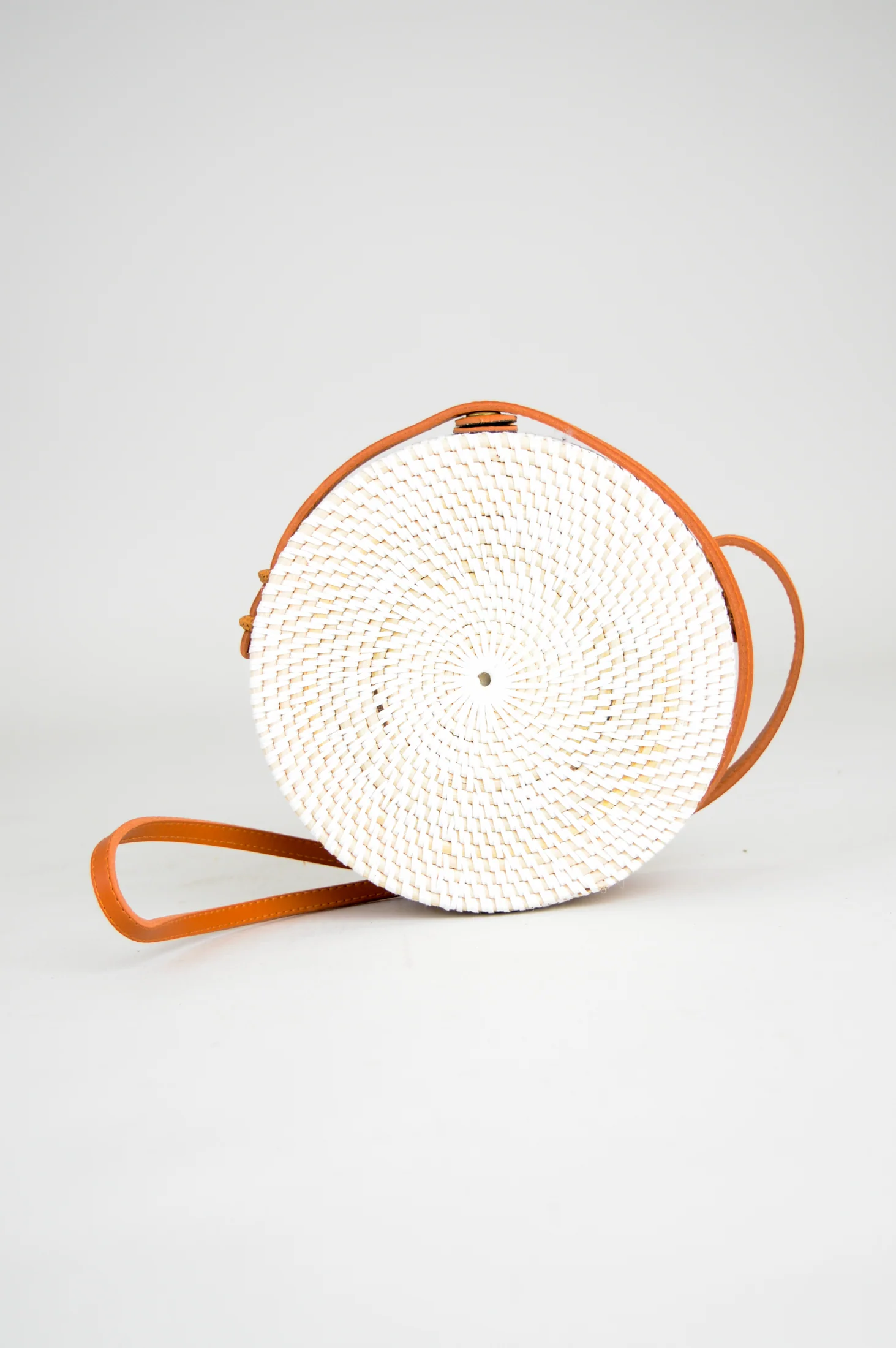 Round Rattan Purse, White large - Image 4