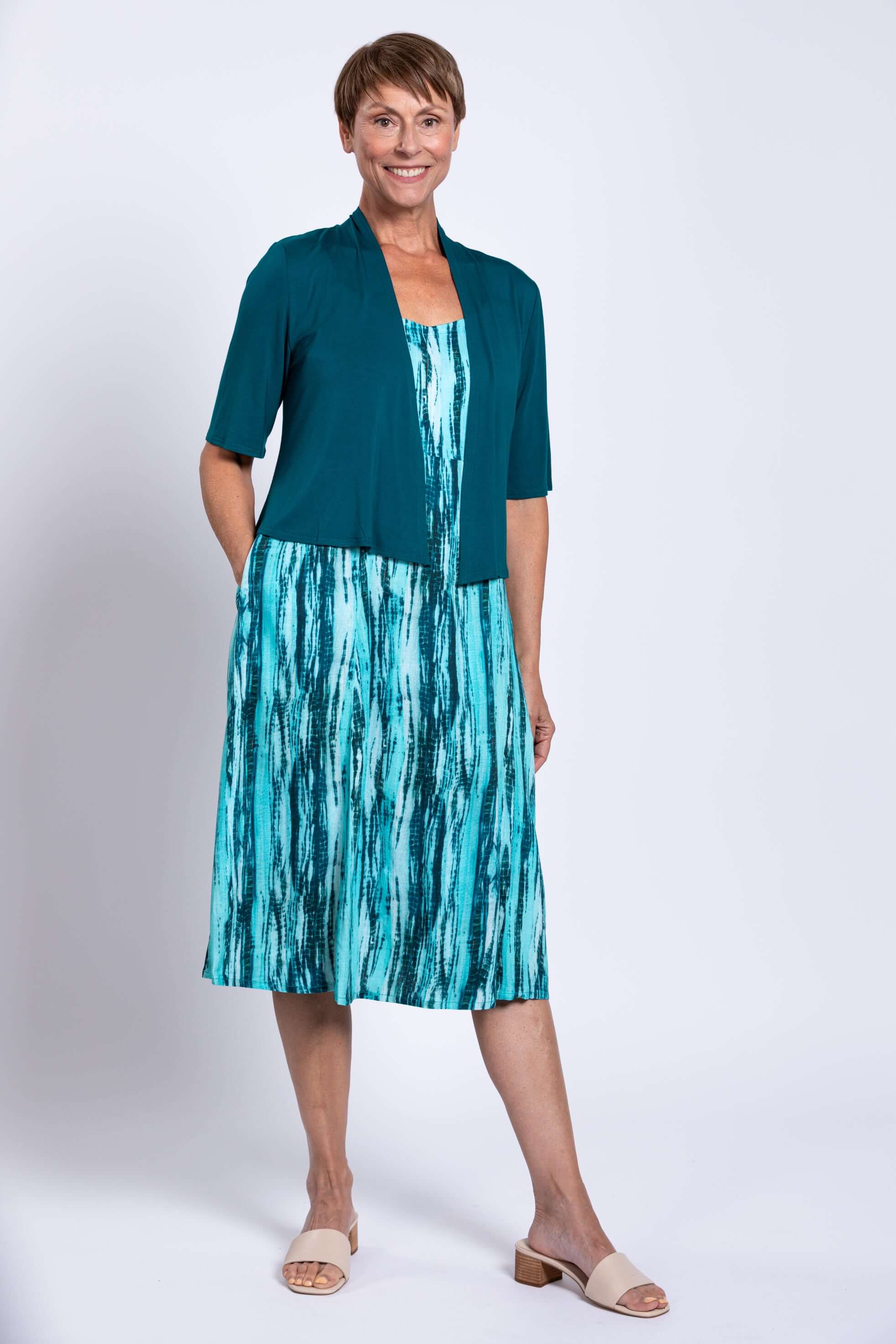 Shauna Dress, Teal Tie Dye, Linen Bamboo - Image 3